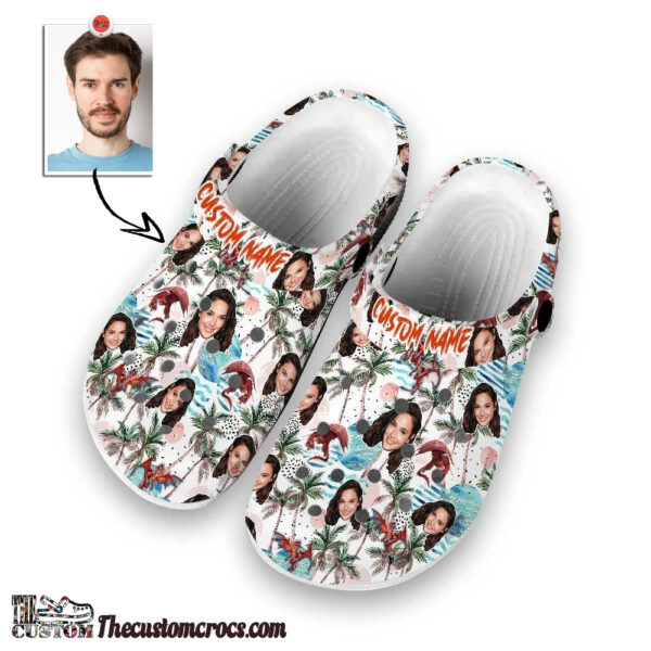 Custom Face All Over Print Crocs Flamingo Flowers And Leaves